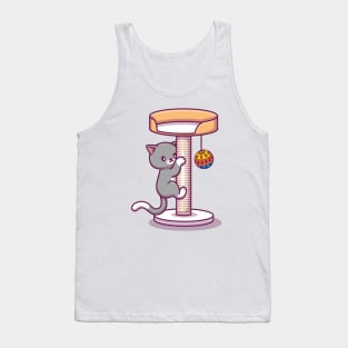 Cute Cat Climbing And Playing Ball Tank Top